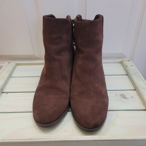 TOMS Joanna Wedge Bootie Women's Size 9 Brown Suede Side Zip Ankle Boots - Picture 4 of 9